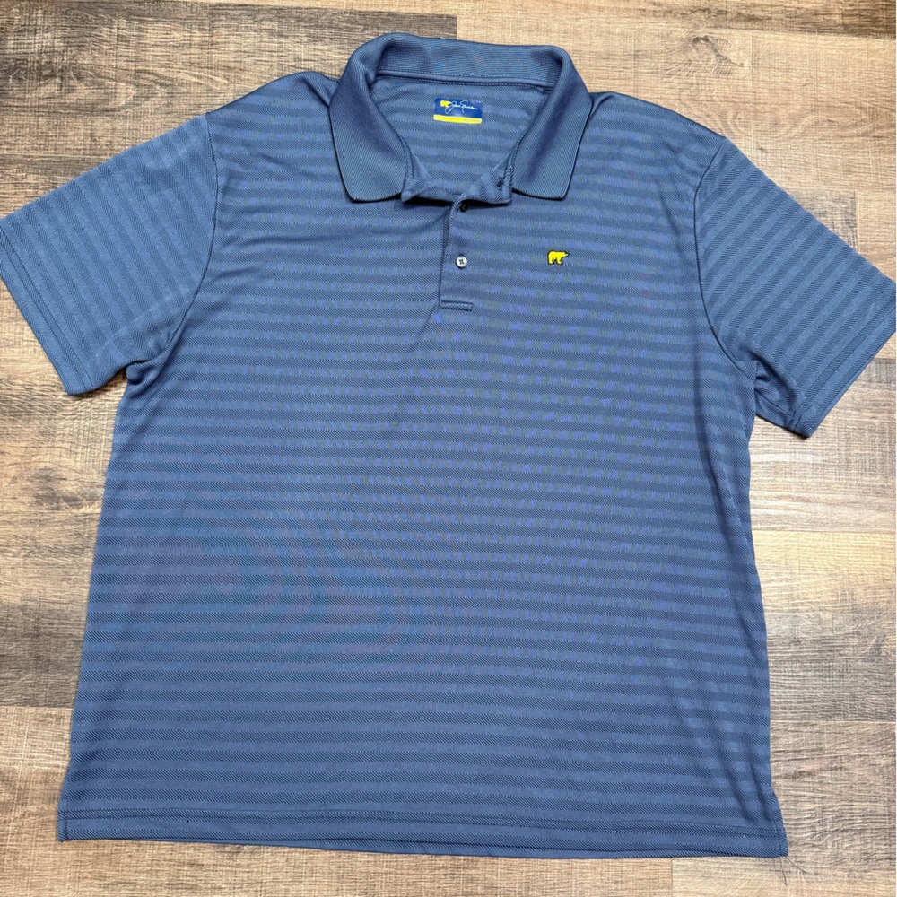 Jack Nicklaus Golden Bear Navy Striped Golf Polo Size XXL 2XL Short Sleeve